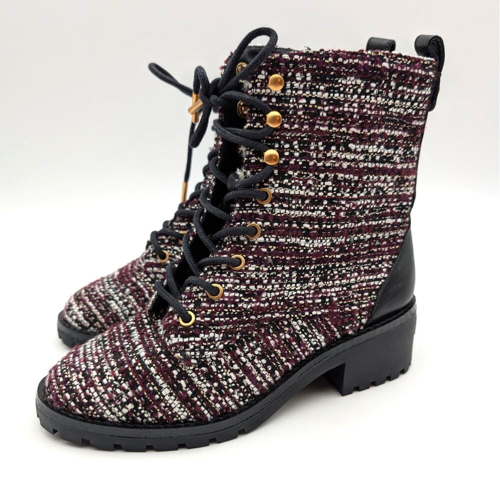 Tory Burch Miller Combat Lug Sole Boots Women's Tweed Size US5M EU35